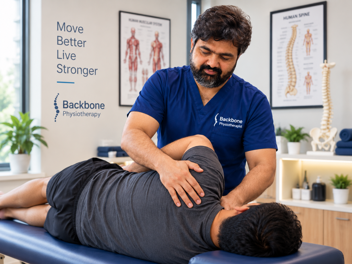 Dr. Paras Dhaka performing hands-on shoulder mobilisation on a patient
